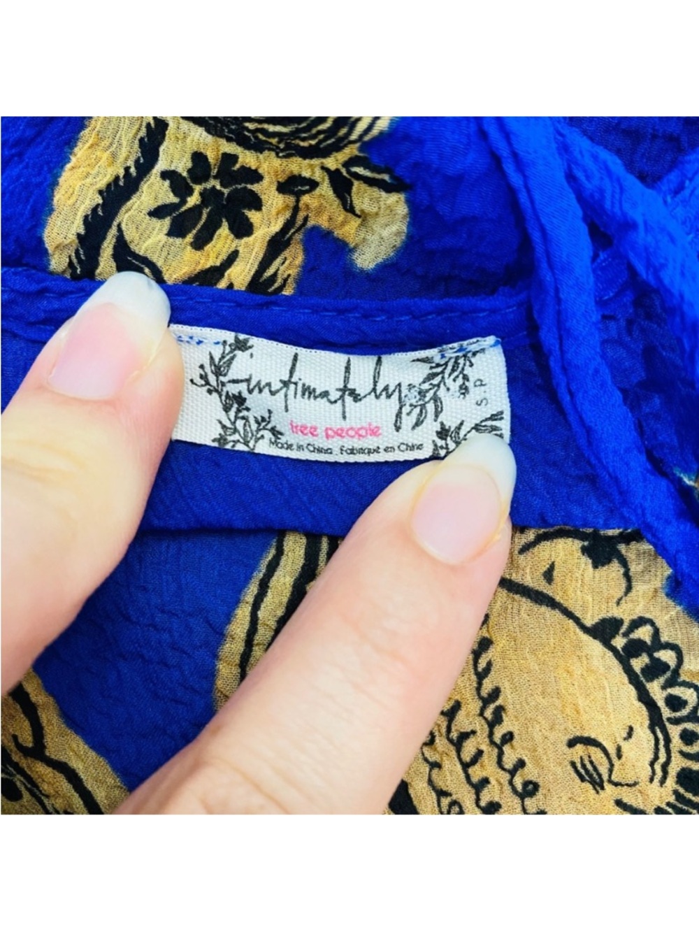 Free People Intimately Size Small Royal Blue Gold Sheer Dress Cover Up Oversized - Picture 6 of 9